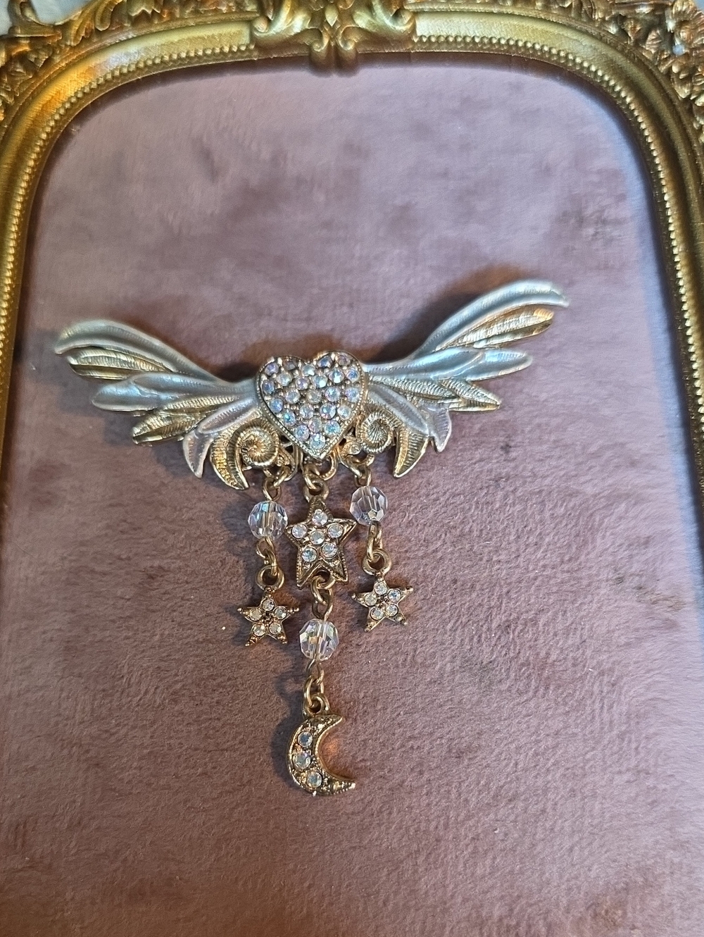 Vintage Kirks Folly "Always Faithful" Winged Heart Dangle Brooch Pin
